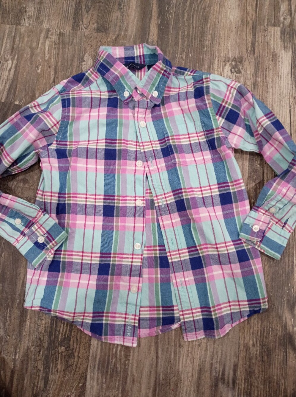 Janie and Jack Boys Plaid Button-Down Shirt in Pink, Teal & Navy Size 4